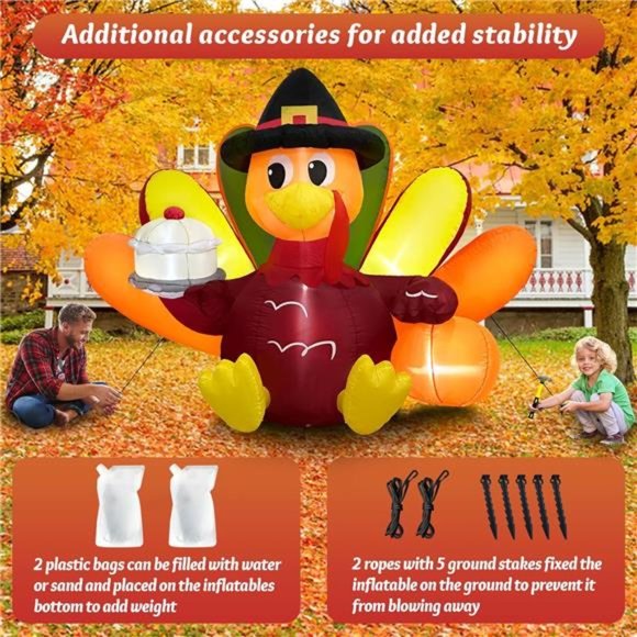 6FT Thanksgiving Inflatables Turkey Colorful Big Tail Inflatable Turkey - Picture 6 of 6